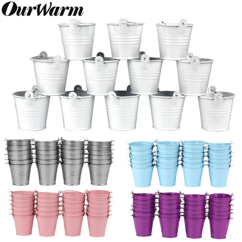 OurWarm 50/36 Baby Shower Candy Box Metal Buckets Pots Mini Pail Tins Sweet Tree Plant Candy Bar Wedding Party Favors Gift Boxes