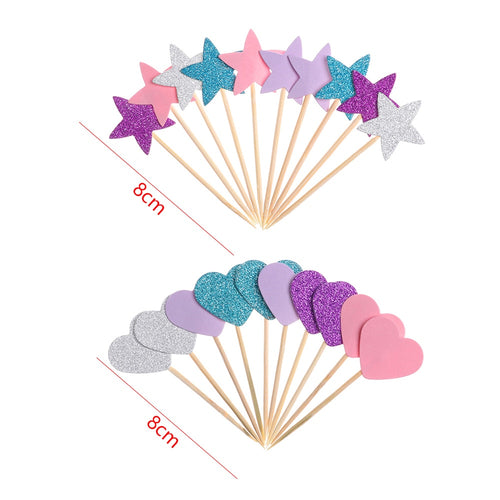 20pcs/lot Lovely Glitter Heart Star Shape Cupcake Toppers Birthday Wedding Party Decoration Cake Topper Decoration Food Picks