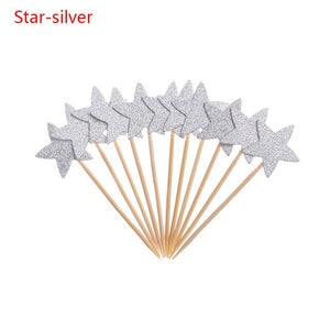 20pcs/lot Lovely Glitter Heart Star Shape Cupcake Toppers Birthday Wedding Party Decoration Cake Topper Decoration Food Picks