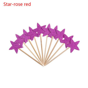 20pcs/lot Lovely Glitter Heart Star Shape Cupcake Toppers Birthday Wedding Party Decoration Cake Topper Decoration Food Picks