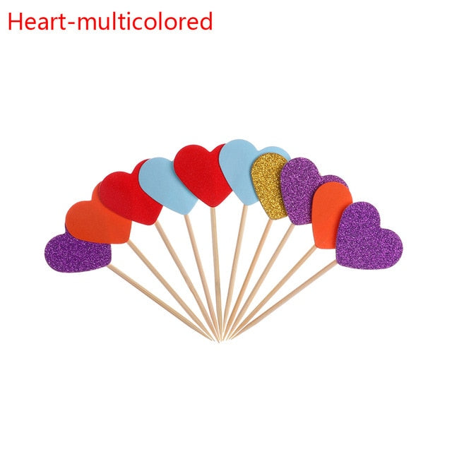 20pcs/lot Lovely Glitter Heart Star Shape Cupcake Toppers Birthday Wedding Party Decoration Cake Topper Decoration Food Picks