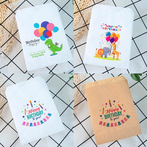 25pcs kraft paper happy birthday treat favor bags for Children's birthday party decorations candy popcorn buffet gift bag