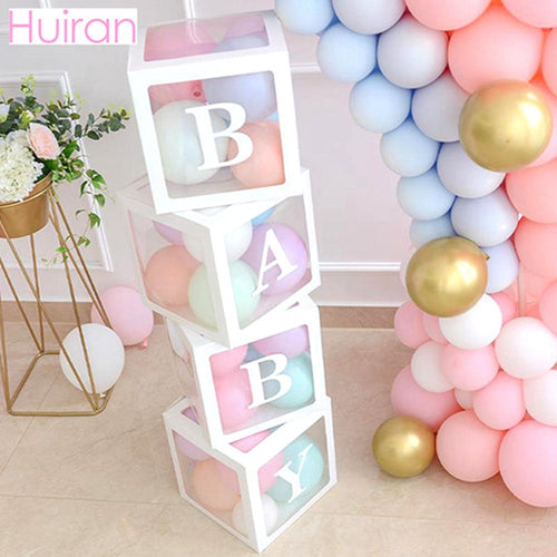 HUIRAN Girl Boy Baby Shower Decorations Transparent Box Baby 2 1st 1 One Birthday Party Decor Gift Babyshower Favors Supplies