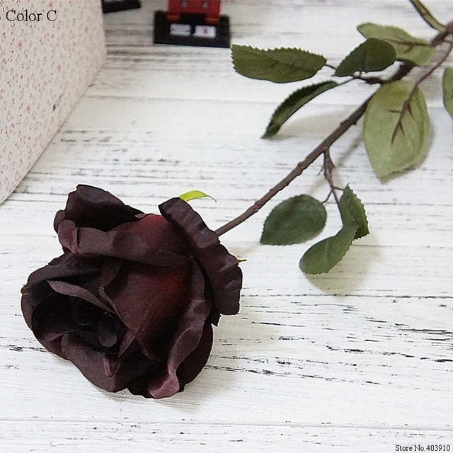 Big Australia Rose branch Artificial flowers black roses Silk fake Flowers For Home Hotel decor   DIY Wedding fall Decorations
