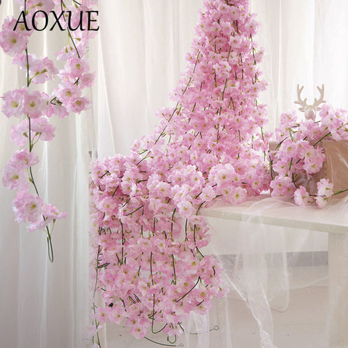 2.2 m cherry blossom branch rattan simulation flower wedding cherry blossom decoration home party plastic artificial fake flower