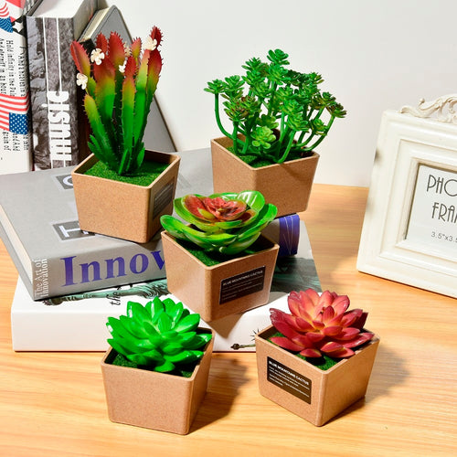 Artificial Flowers Succulents Ornaments With Plastic Flower Pot Mini Bonsai for Living Room Garden Decororation Succulents Plant