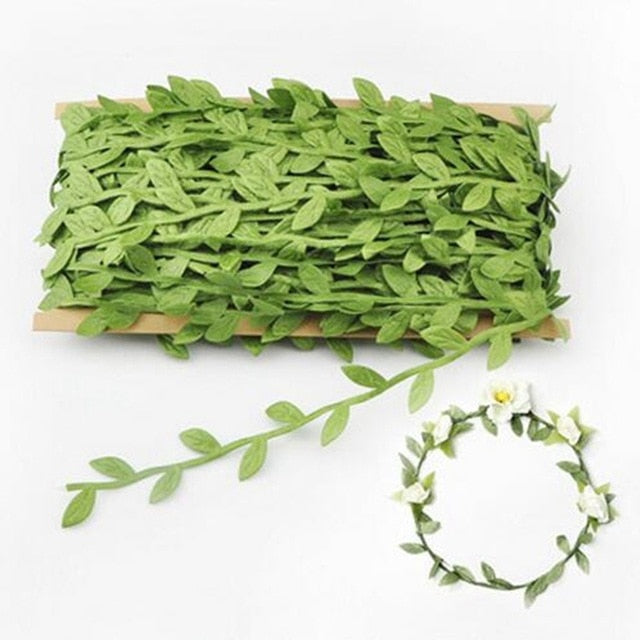 5 Meter Silk Nature Green Gold Artificial Leaf Leaves Vine For Wedding Box Decoration Foliage Handmade Scrapbooking Craft Wreath