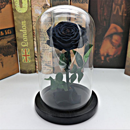 Black Forever Rose Flower Preserved Immortal Fresh Rose In Glass Vase Cloche Wedding Decorations Unique Gifts