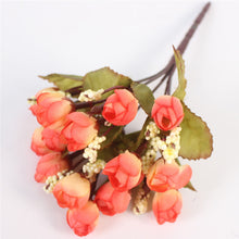 Load image into Gallery viewer, Autumn 15 heads/bouquet small bud roses bract artificial flower silk rose DIY wedding home Christmas decor flowers rose gift