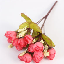 Load image into Gallery viewer, Autumn 15 heads/bouquet small bud roses bract artificial flower silk rose DIY wedding home Christmas decor flowers rose gift