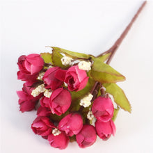 Load image into Gallery viewer, Autumn 15 heads/bouquet small bud roses bract artificial flower silk rose DIY wedding home Christmas decor flowers rose gift