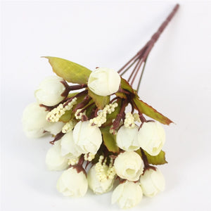 Autumn 15 heads/bouquet small bud roses bract artificial flower silk rose DIY wedding home Christmas decor flowers rose gift
