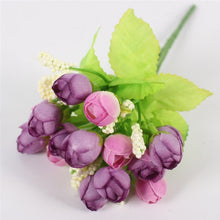 Load image into Gallery viewer, Autumn 15 heads/bouquet small bud roses bract artificial flower silk rose DIY wedding home Christmas decor flowers rose gift