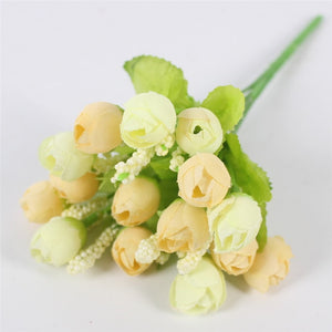 Autumn 15 heads/bouquet small bud roses bract artificial flower silk rose DIY wedding home Christmas decor flowers rose gift