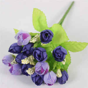 Autumn 15 heads/bouquet small bud roses bract artificial flower silk rose DIY wedding home Christmas decor flowers rose gift