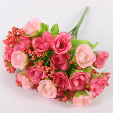 Load image into Gallery viewer, Autumn 15 heads/bouquet small bud roses bract artificial flower silk rose DIY wedding home Christmas decor flowers rose gift