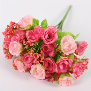 Autumn 15 heads/bouquet small bud roses bract artificial flower silk rose DIY wedding home Christmas decor flowers rose gift