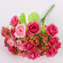Load image into Gallery viewer, Autumn 15 heads/bouquet small bud roses bract artificial flower silk rose DIY wedding home Christmas decor flowers rose gift