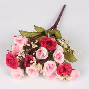 Autumn 15 heads/bouquet small bud roses bract artificial flower silk rose DIY wedding home Christmas decor flowers rose gift