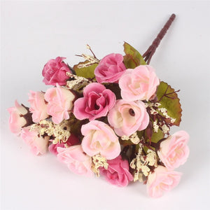 Autumn 15 heads/bouquet small bud roses bract artificial flower silk rose DIY wedding home Christmas decor flowers rose gift