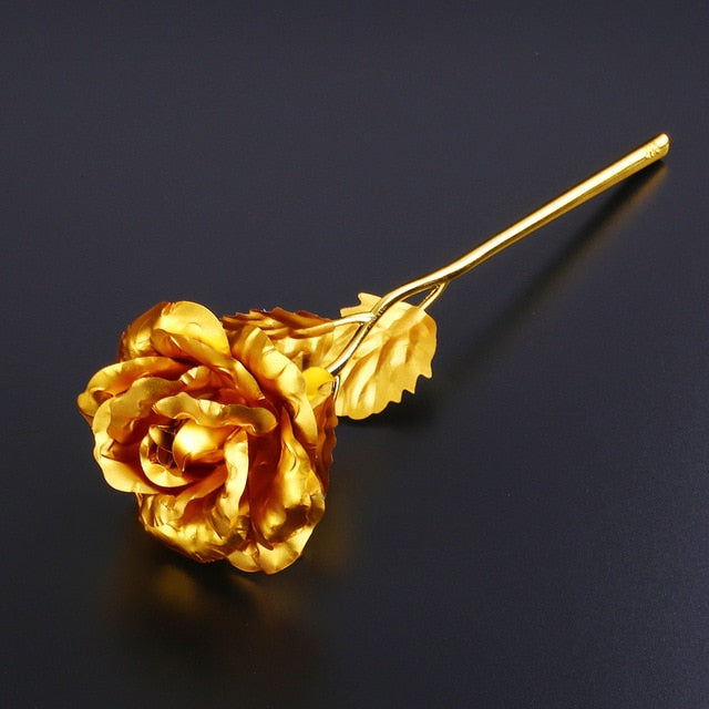 Elegant 24K Golden Rose Flower Mother's Day Valentine's Day Present Gift Without Box Plated Golden Rose Flower  Wedding Decor