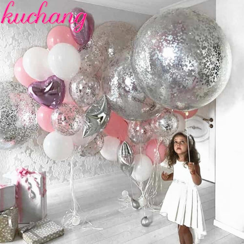 36inch silver confetti balloon pink white latex balloon silver romantic theme wedding birthday party decoration princes baby sho