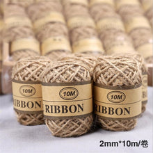 Load image into Gallery viewer, 10M 2mm Natural Burlap Hessian Jute Twine Cord Hemp Rope String Gift Packing Strings Event &amp; Party Supplies Wedding Decor