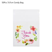 Load image into Gallery viewer, 50/100Pcs Plastic Bags Thank you Cookie&amp;Candy Bag Self-Adhesive For Wedding Birthday Party Gift Bag Biscuit Baking Packaging Bag