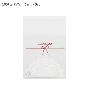 50/100Pcs Plastic Bags Thank you Cookie&Candy Bag Self-Adhesive For Wedding Birthday Party Gift Bag Biscuit Baking Packaging Bag