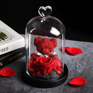 Eternal Preserved Fresh Rose Lovely Teddy Bear Molding Led Light In A Flask Immortal Rose Valentine's Day Mother's Day Gifts
