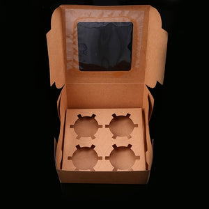 WHISM 2/4/6 Holes Cupcake Muffin Box with Window Kraft Paper Boxes Dessert Macaron Cookies Candy Snack Packing for Gift Party