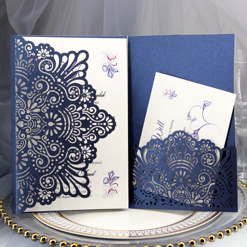 1pcs Elegant Laser Cut Wedding Invitation Cards Greeting Card Tri-Fold Lace Business Card With RSVP Cards Decor Party Supplies