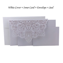 Load image into Gallery viewer, 1pcs Elegant Laser Cut Wedding Invitation Cards Greeting Card Tri-Fold Lace Business Card With RSVP Cards Decor Party Supplies