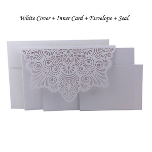 1pcs Elegant Laser Cut Wedding Invitation Cards Greeting Card Tri-Fold Lace Business Card With RSVP Cards Decor Party Supplies