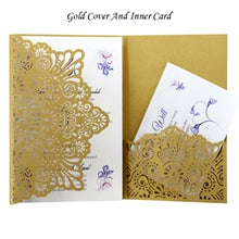 Load image into Gallery viewer, 1pcs Elegant Laser Cut Wedding Invitation Cards Greeting Card Tri-Fold Lace Business Card With RSVP Cards Decor Party Supplies
