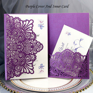 1pcs Elegant Laser Cut Wedding Invitation Cards Greeting Card Tri-Fold Lace Business Card With RSVP Cards Decor Party Supplies