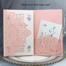 Load image into Gallery viewer, 1pcs Elegant Laser Cut Wedding Invitation Cards Greeting Card Tri-Fold Lace Business Card With RSVP Cards Decor Party Supplies