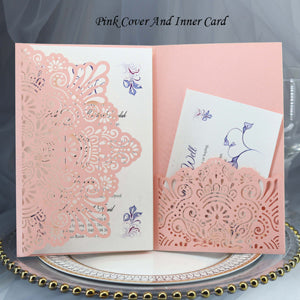 1pcs Elegant Laser Cut Wedding Invitation Cards Greeting Card Tri-Fold Lace Business Card With RSVP Cards Decor Party Supplies