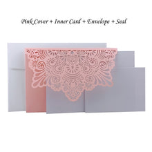 Load image into Gallery viewer, 1pcs Elegant Laser Cut Wedding Invitation Cards Greeting Card Tri-Fold Lace Business Card With RSVP Cards Decor Party Supplies