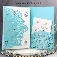 Load image into Gallery viewer, 1pcs Elegant Laser Cut Wedding Invitation Cards Greeting Card Tri-Fold Lace Business Card With RSVP Cards Decor Party Supplies