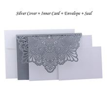 Load image into Gallery viewer, 1pcs Elegant Laser Cut Wedding Invitation Cards Greeting Card Tri-Fold Lace Business Card With RSVP Cards Decor Party Supplies