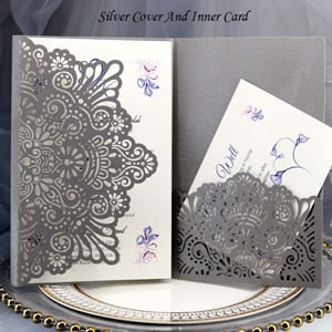 1pcs Elegant Laser Cut Wedding Invitation Cards Greeting Card Tri-Fold Lace Business Card With RSVP Cards Decor Party Supplies